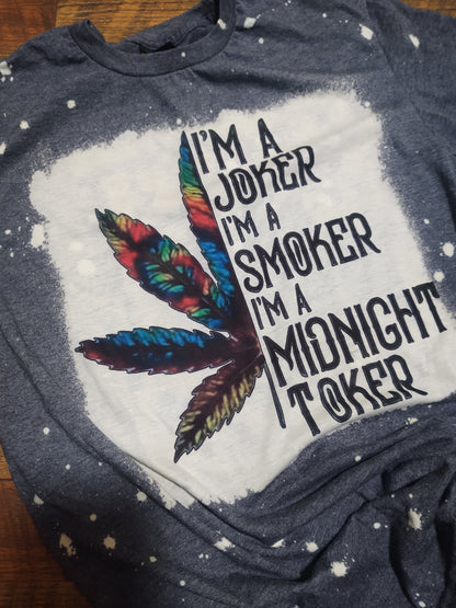 I'm a Joker I'm a Smoker Bleached Shirt, Mary Jane Shirt with Leaf, Tie Dye Cannabis Shirt, Weed Shirt with Leaf