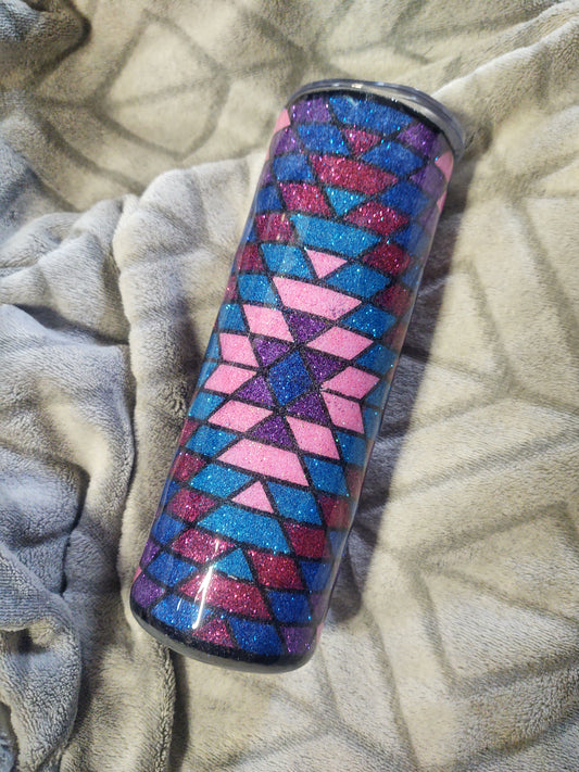 Western Tangram 20oz Epoxy Tumbler Cup with Pink and Turquoise Glitter