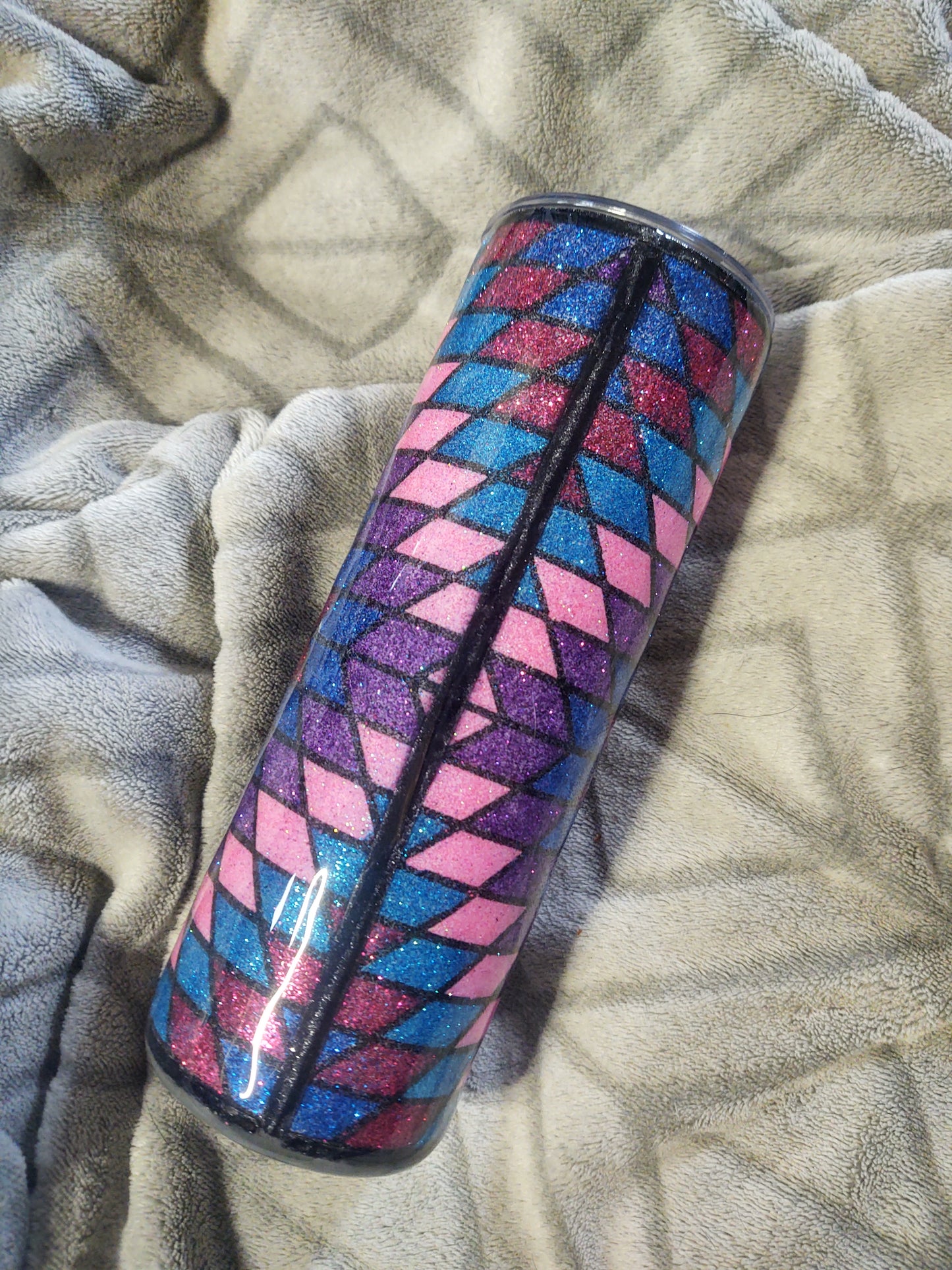 Western Tangram 20oz Epoxy Tumbler Cup with Pink and Turquoise Glitter