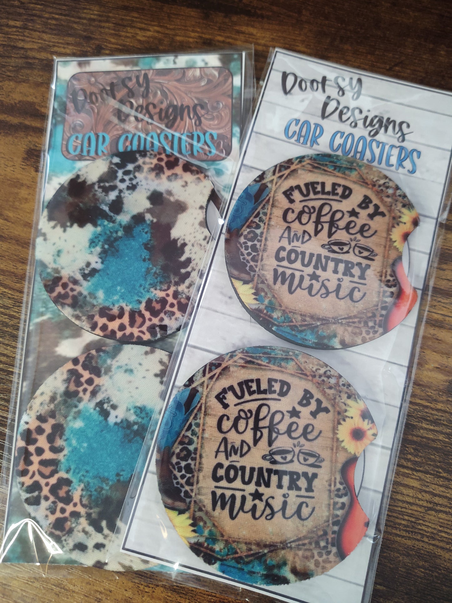 Fueled by Coffee and Country Music Car Coaster Set of 2