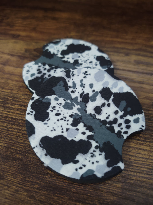 Black and Gray Cowhide Pattern Car Coaster Set of 2