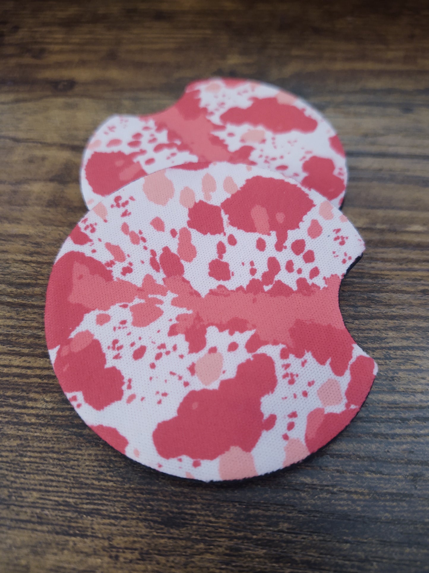 Pink Cowhide Pattern Car Coaster Set of 2