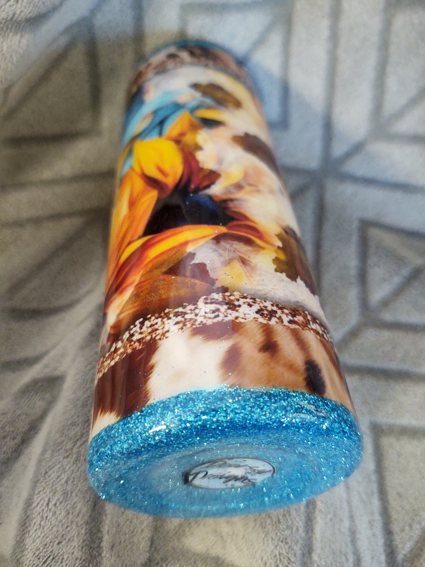 Sunflower Tumbler Cup 20oz Epoxy Cup with Turquoise Glitter