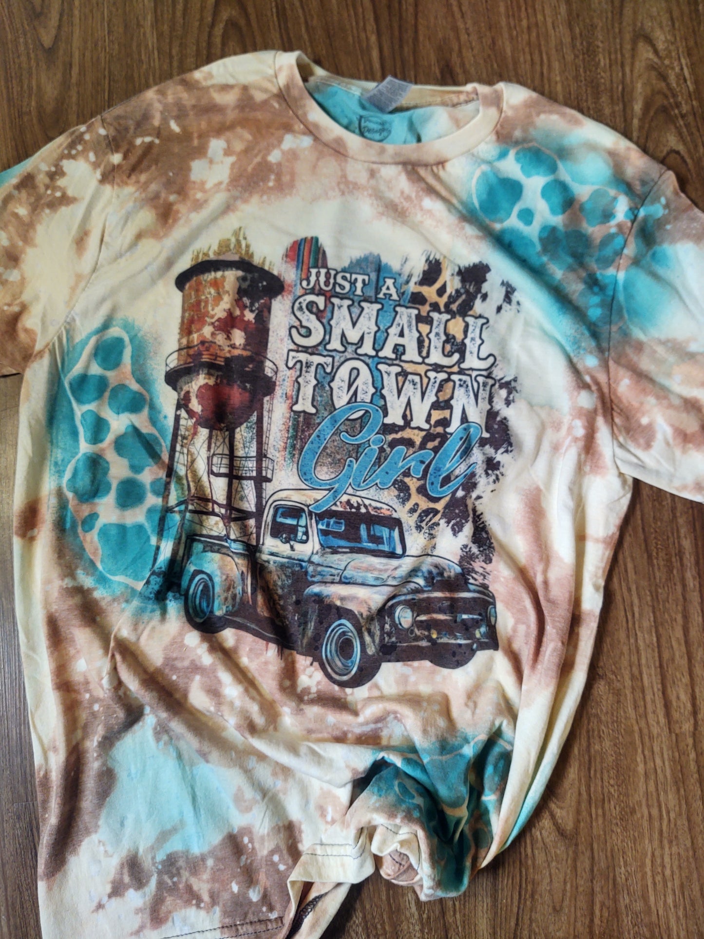 MEDIUM RTS Just a Small Town Girl Bleached T-Shirt (FLAW)