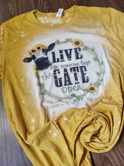 MEDIUM RTS Live Like Someone Left the Gate Open Bleached T-Shirt