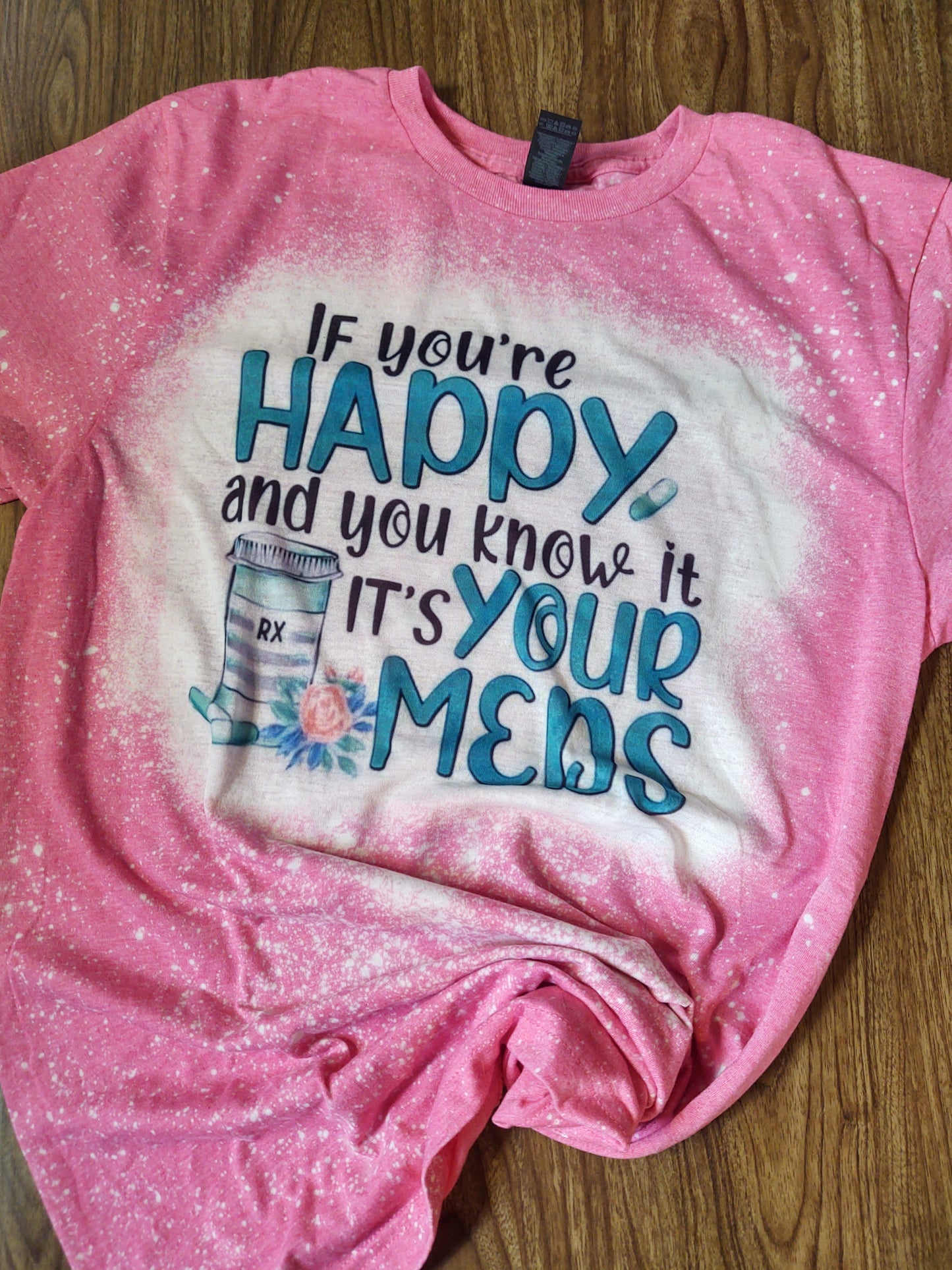 SMALL RTS Happy MEDS Bleached T-Shirt (Slight Bleach Flaw)