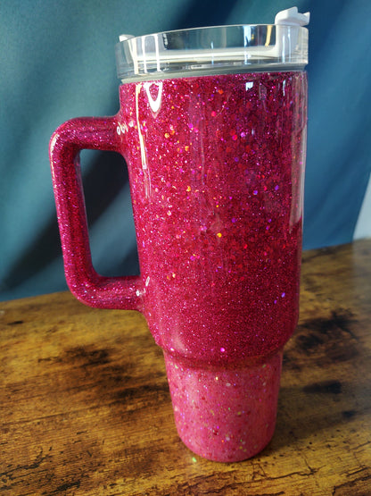 Fushia Ombre Chunky Glitter Epoxy 40oz Dupe Tumbler