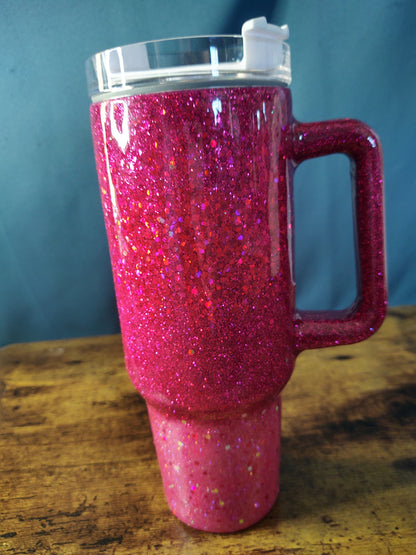 Fushia Ombre Chunky Glitter Epoxy 40oz Dupe Tumbler