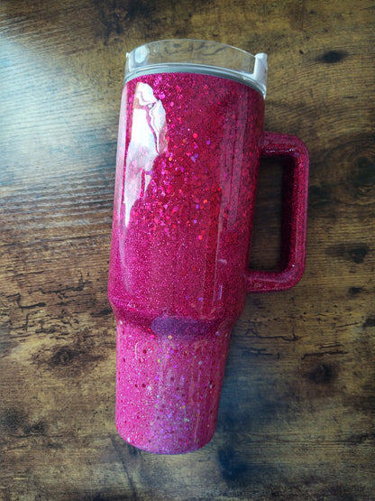Fushia Ombre Chunky Glitter Epoxy 40oz Dupe Tumbler