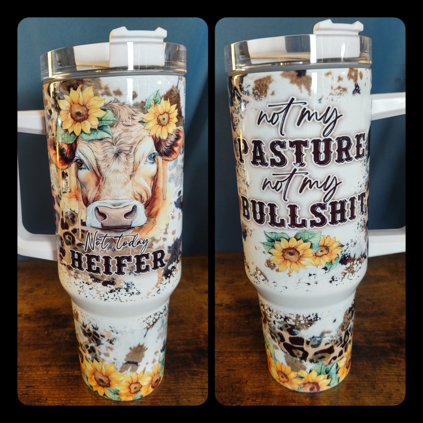 Not My Pasture 40oz Sublimation Tumbler with Leopard and Cow Print Pattern