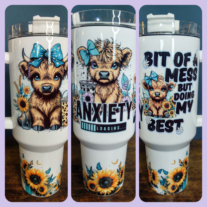 Anxiety Loading 40oz Sublimation Tumbler with Baby Highlander Cows