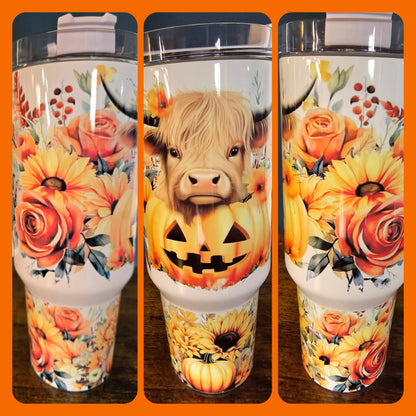 Highlander Cow in Pumpkin Patch 40oz Sublimation Tumbler