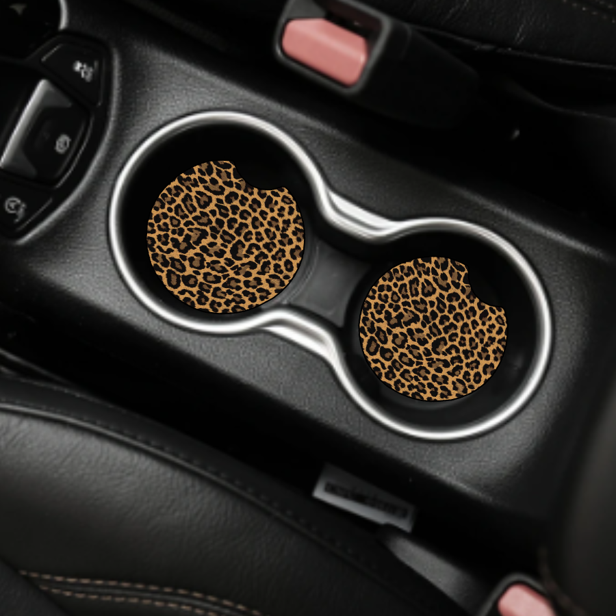 Leopard Print Car Coaster Set of 2