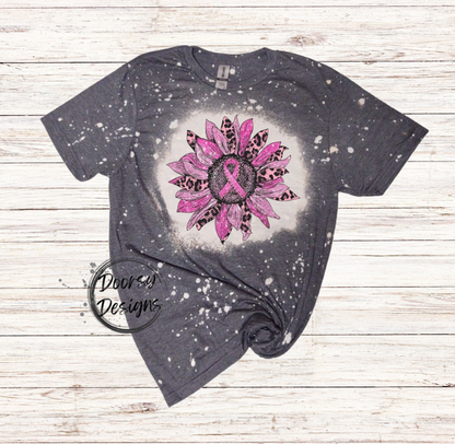 Sunflower Breast Cancer Shirt w Leopard Print