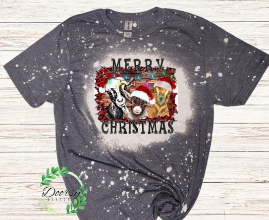 Merry Christmas Goats Bleached XMAS Shirt