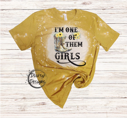 I'm One of Them Girls Bleached T-Shirt with Cowboy Boots and Flowers