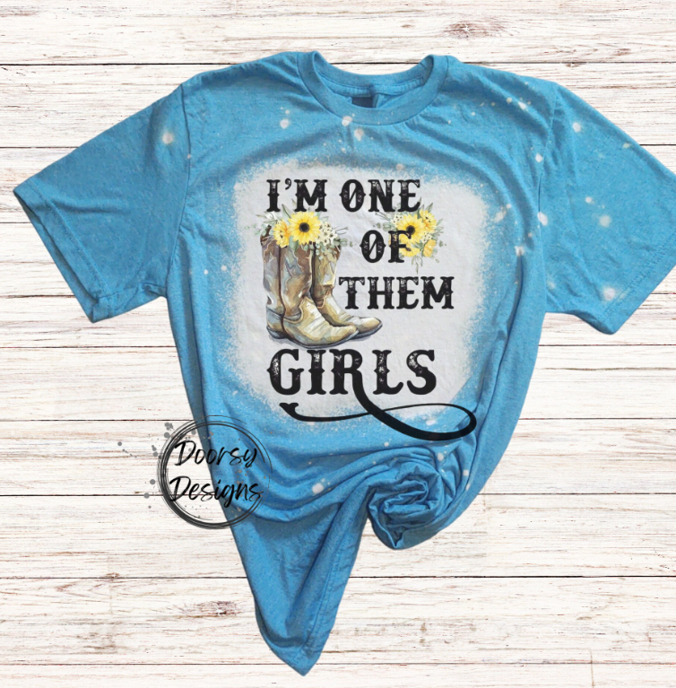 I'm One of Them Girls Bleached T-Shirt with Cowboy Boots and Flowers