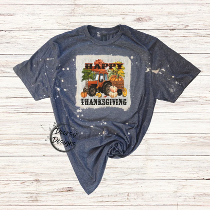 Happy Thanksgiving Bleached Shirt with Tractor