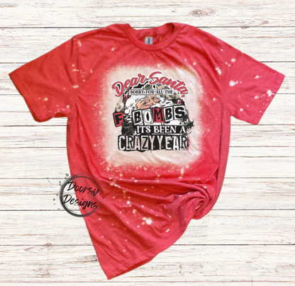 Santa F Bomb Bleached Christmas Shirt