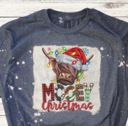 Mooey Christmas Cow Bleached XMAS Shirt