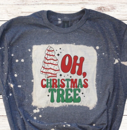 OH Christmas Tree Bleached Christmas Shirt with Xmas Tree Cakes