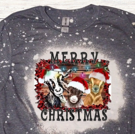 Merry Christmas Goats Bleached XMAS Shirt