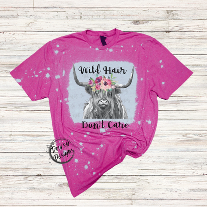 Wild Hair Don't Care Bleached T-Shirt with Highlander Cow