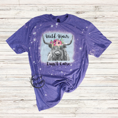 Wild Hair Don't Care Bleached T-Shirt with Highlander Cow