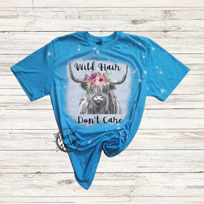 Wild Hair Don't Care Bleached T-Shirt with Highlander Cow