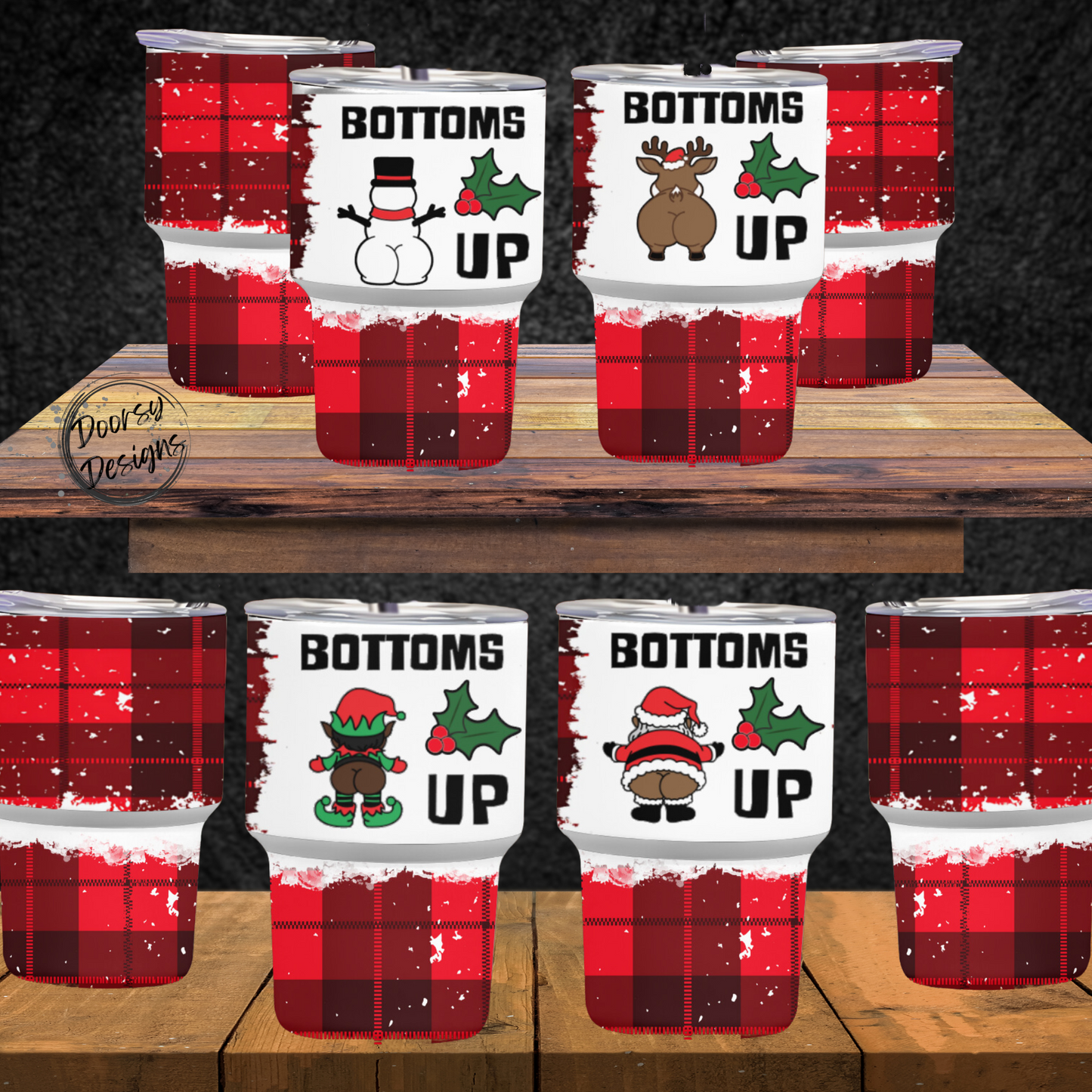 Bottoms UP Christmas 3oz Shot Glass Set