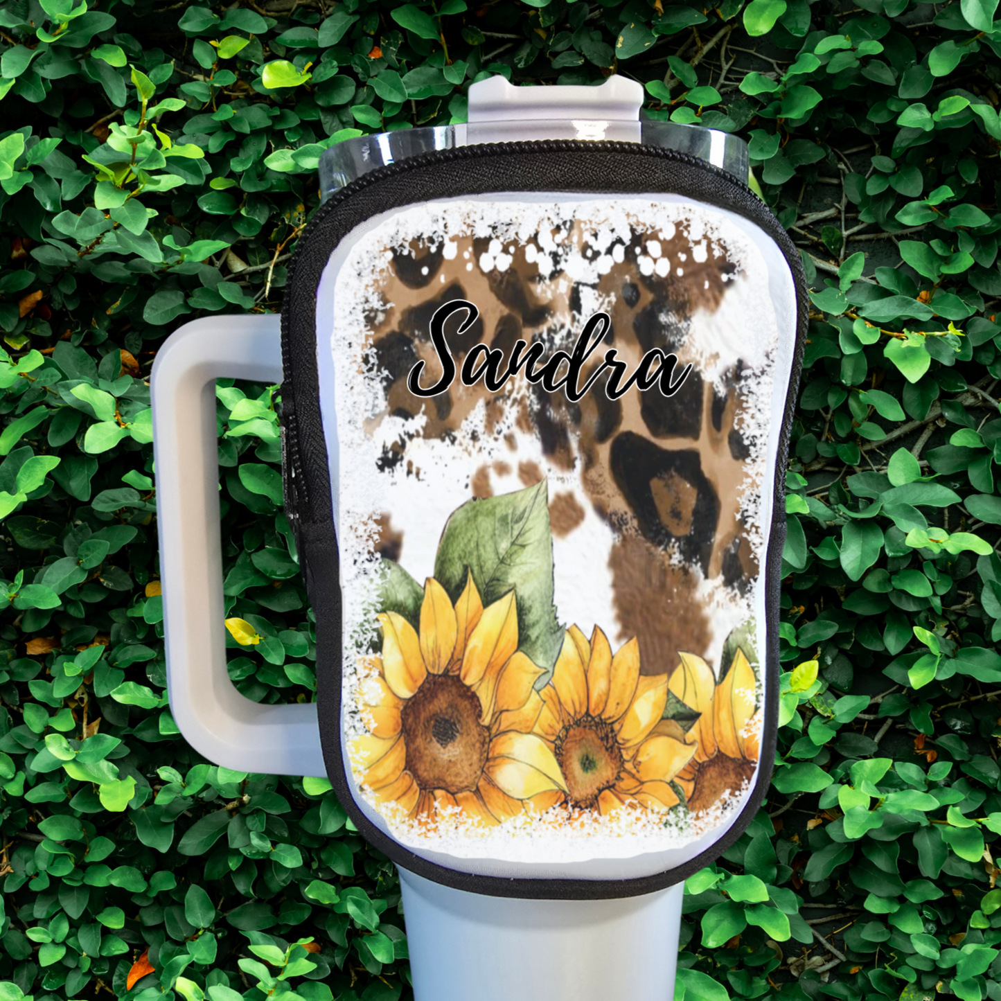 40oz Tumbler Coin Pouch: Sunflowers and Leopard Print