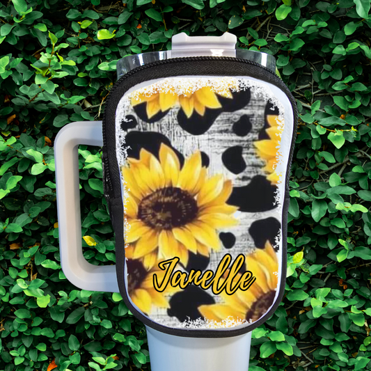 40oz Tumbler Coin Pouch: Sunflowers and Cow Print