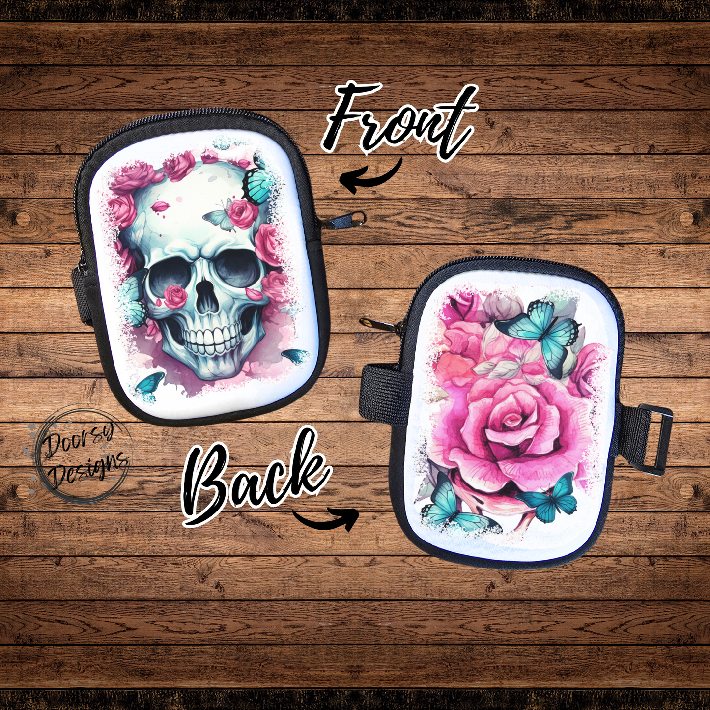 40oz Tumbler Coin Pouch: Skull with Roses