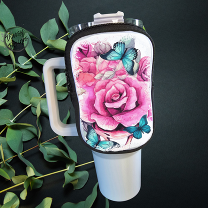 40oz Tumbler Coin Pouch: Roses and Butterflies