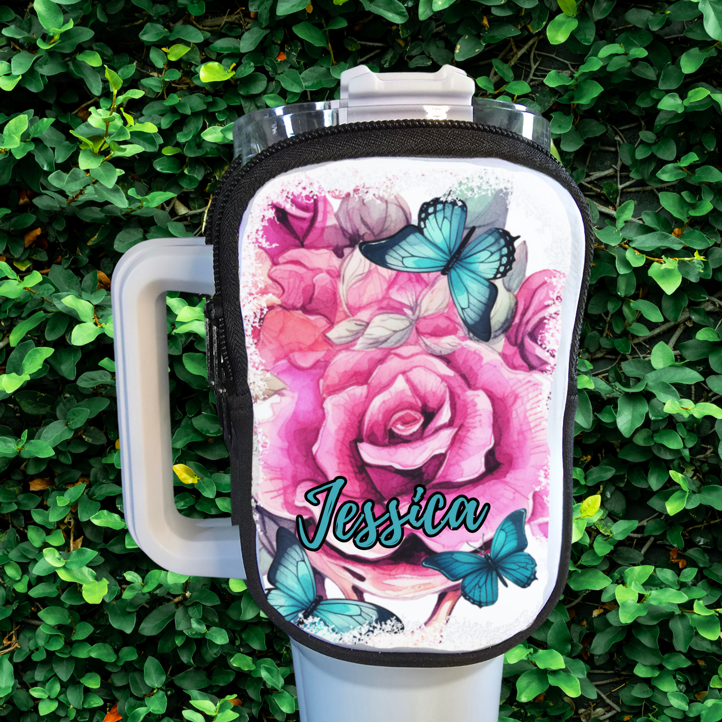 40oz Tumbler Coin Pouch: Roses and Butterflies