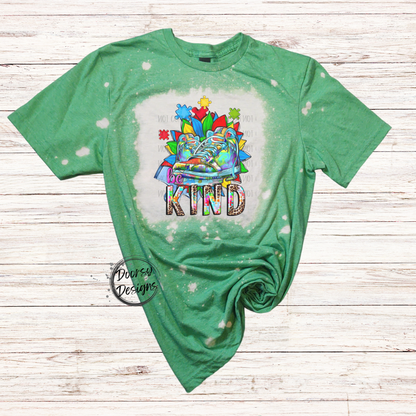 Autism BE KIND Bleached T-Shirt with Puzzle Pieces