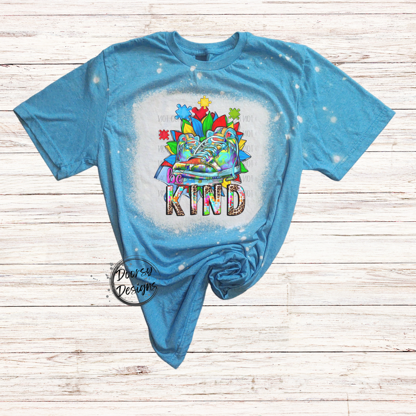 Autism BE KIND Bleached T-Shirt with Puzzle Pieces