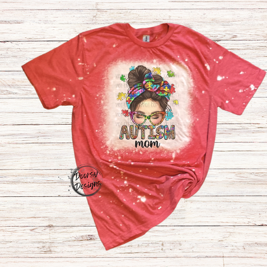 Autism Mom Bleached T-Shirt with Puzzle Pieces