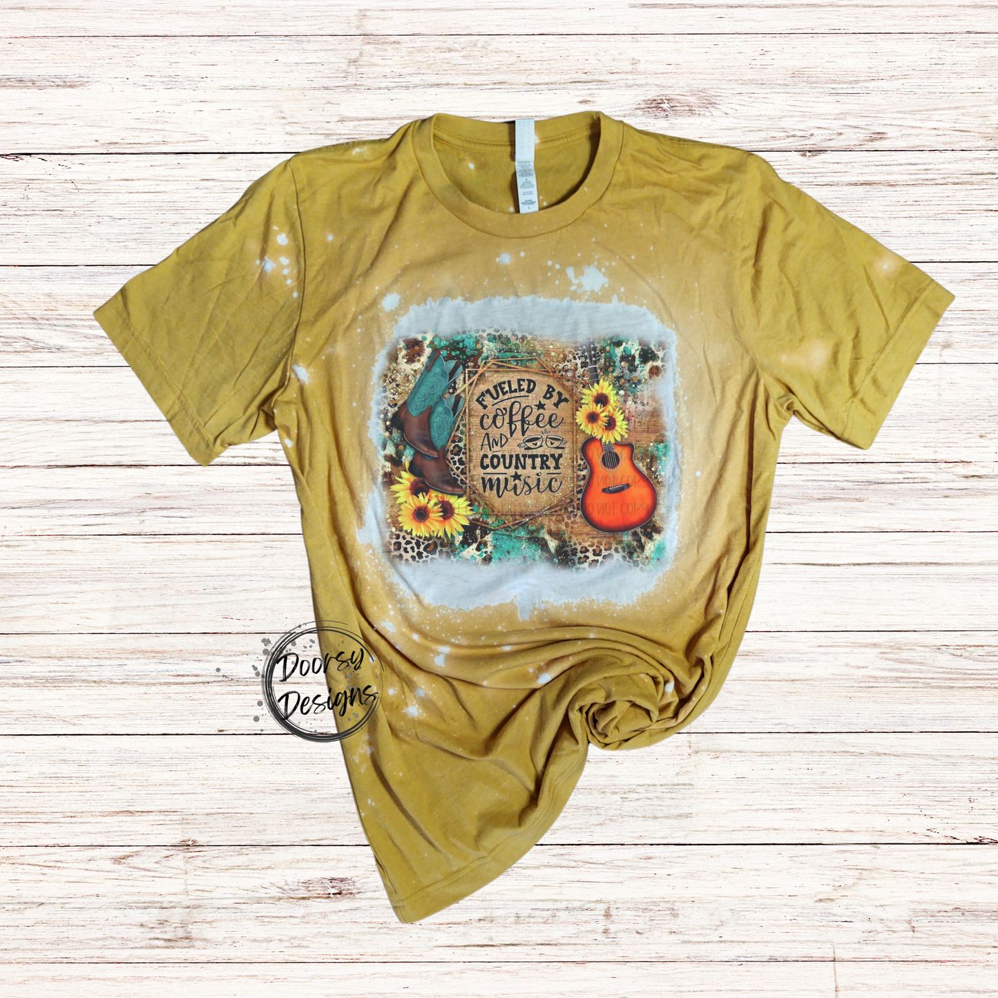 Fueled by Coffee and Country Music Bleached T-Shirt