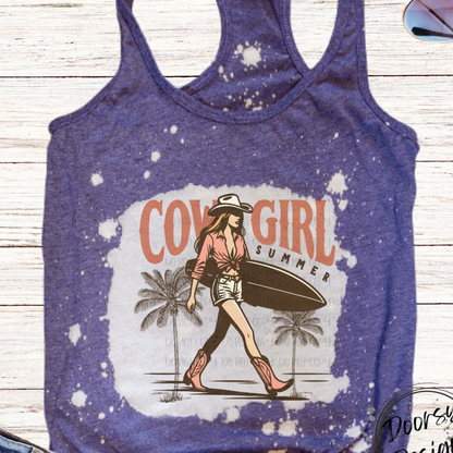 Cowgirl Summer with Palm Trees Bleached Tank Top