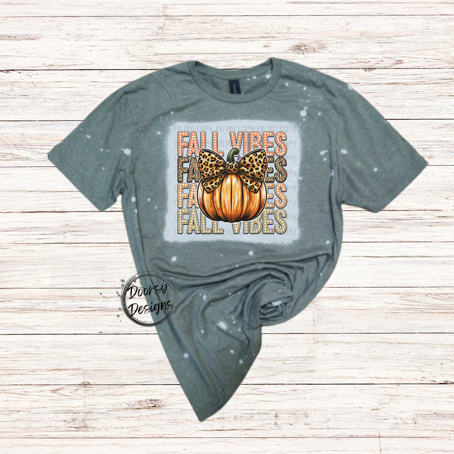 Fall Vibes Bleached Shirt with Pumpkin w Bow