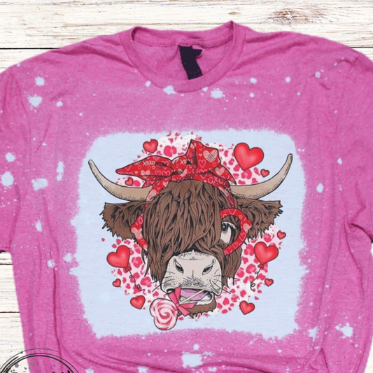 Highland Cow with Sucker V-Day T-Shirt