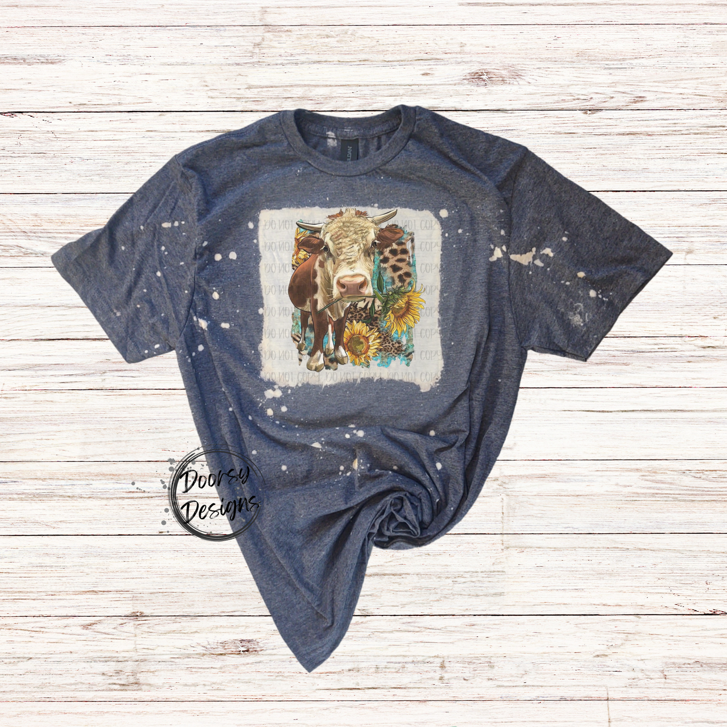 Cow and Sunflowers Bleached T-Shirt