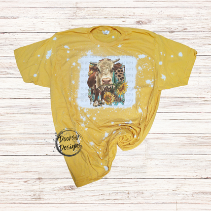 Cow and Sunflowers Bleached T-Shirt