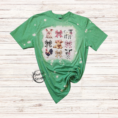 Farm Animal & Coquette Bow Bleached T-Shirt