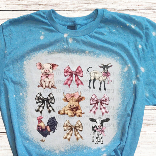 Farm Animal & Coquette Bow Bleached T-Shirt