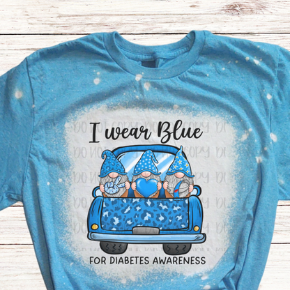 Gnomes I Wear Blue Bleached Diabetes Shirt