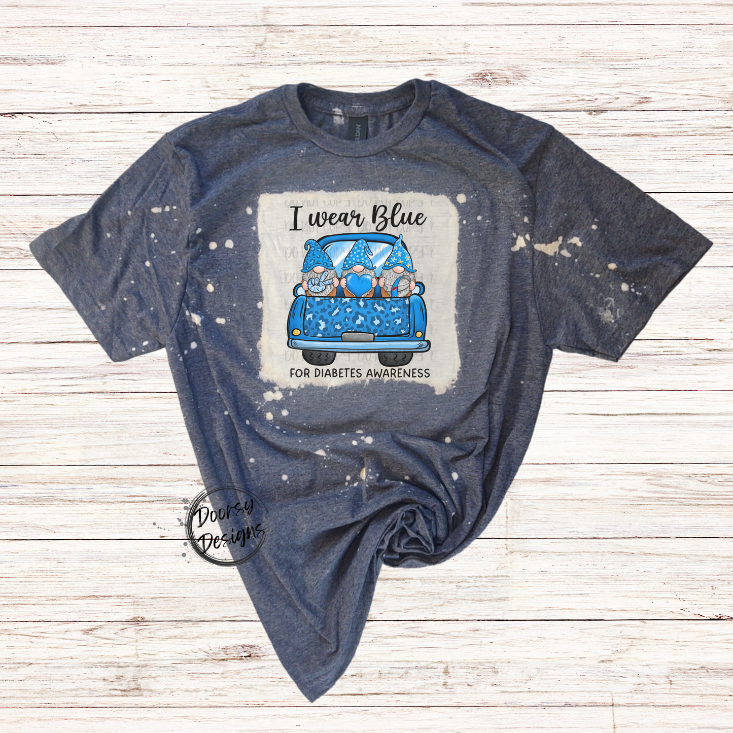 Gnomes I Wear Blue Bleached Diabetes Shirt