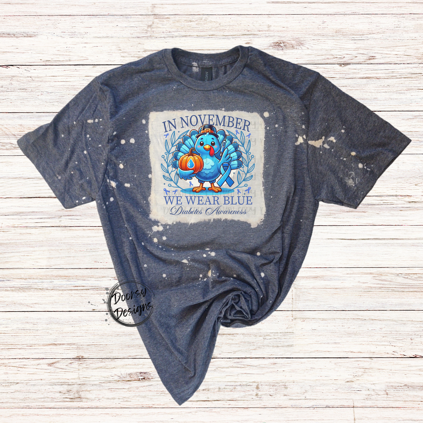 Turkey We Wear Blue Bleached Diabetes Awareness Shirt