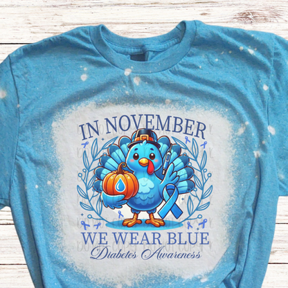 Turkey We Wear Blue Bleached Diabetes Awareness Shirt